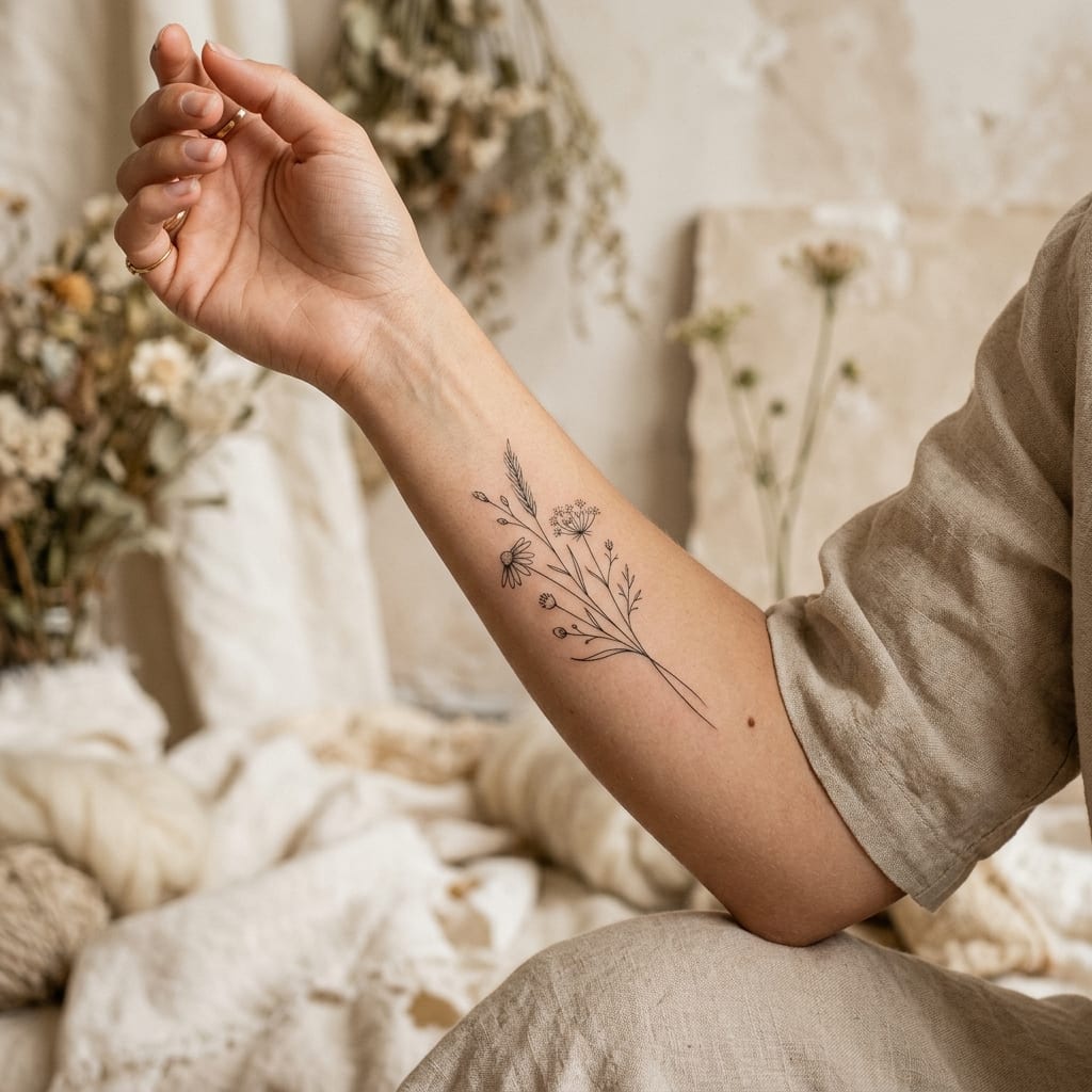Tatuaje Fine Line Botánico en Alicante